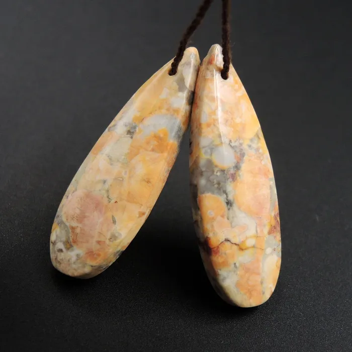 Natural Galaxy Jasper Earring Pair Teardrop Cabochon Cab Pair Drilled Matched Earrings Bead Pair Natural Stone E2735 Intrinsic Trading Earrings