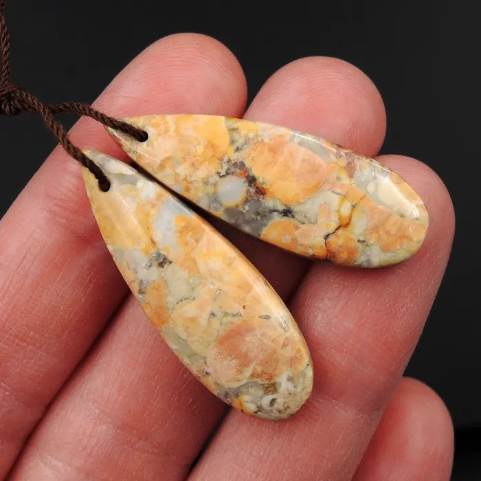 Natural Galaxy Jasper Earring Pair Teardrop Cabochon Cab Pair Drilled Matched Earrings Bead Pair Natural Stone E2735 Intrinsic Trading Earrings
