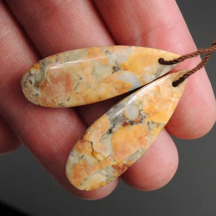 Natural Galaxy Jasper Earring Pair Teardrop Cabochon Cab Pair Drilled Matched Earrings Bead Pair Natural Stone E2735 Intrinsic Trading Earrings