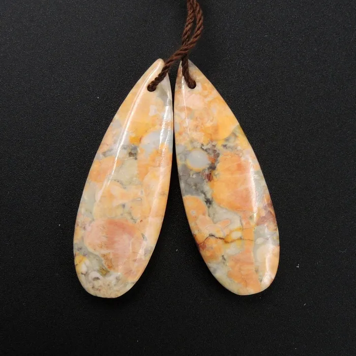 Natural Galaxy Jasper Earring Pair Teardrop Cabochon Cab Pair Drilled Matched Earrings Bead Pair Natural Stone E2735 Intrinsic Trading Earrings