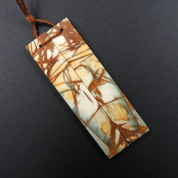Natural Red Creek Jasper Earring Pair Supple Long Flat Rectangle Cabochon Cab Pair Drilled Matched Earrings Bead Pair E2006 Intrinsic Trading Earrings