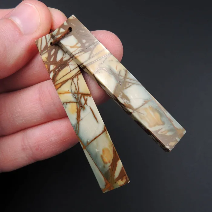 Natural Red Creek Jasper Earring Pair Supple Long Flat Rectangle Cabochon Cab Pair Drilled Matched Earrings Bead Pair E2006 Intrinsic Trading Earrings