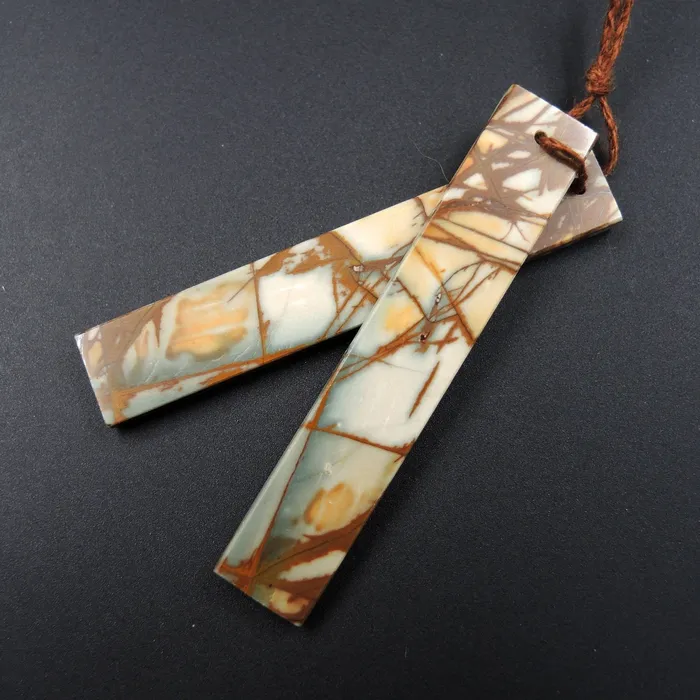 Natural Red Creek Jasper Earring Pair Supple Long Flat Rectangle Cabochon Cab Pair Drilled Matched Earrings Bead Pair E2006 Intrinsic Trading Earrings