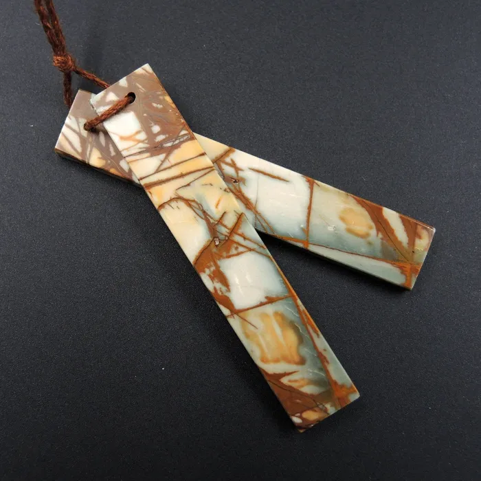 Natural Red Creek Jasper Earring Pair Supple Long Flat Rectangle Cabochon Cab Pair Drilled Matched Earrings Bead Pair E2006 Intrinsic Trading Earrings