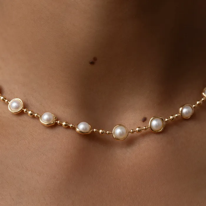 Necklaces ARTEMER Celestial Pearl Gold Bead Toggle Necklace