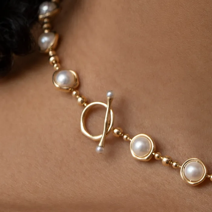 Necklaces ARTEMER Celestial Pearl Gold Bead Toggle Necklace