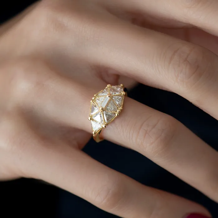 Rings ARTEMER Reflective Dome Ring with Ten Triangle Cut Diamonds