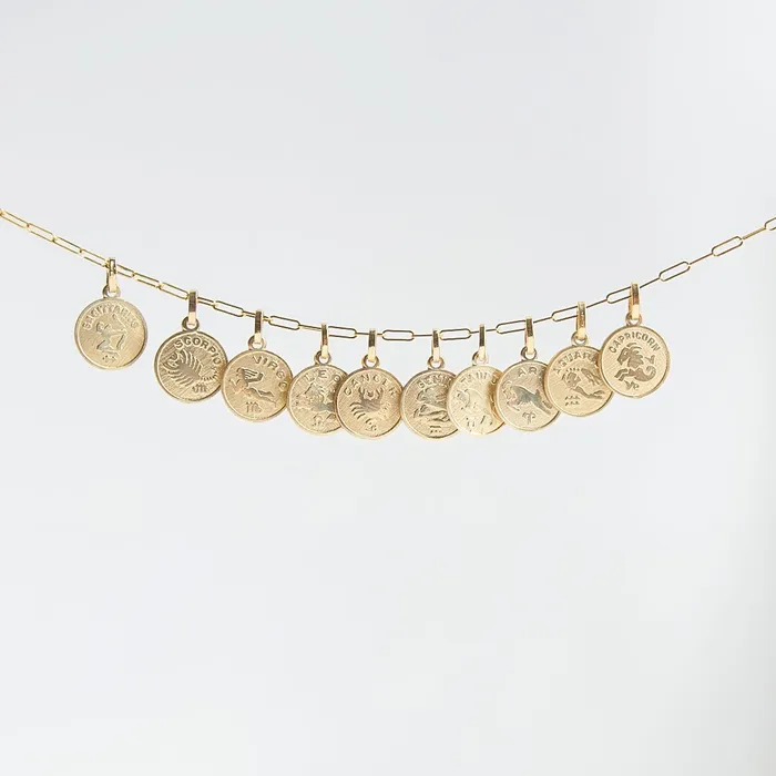 Suetables Charm Necklaces 10K Gold Vanessa Coin Zodiac Charm