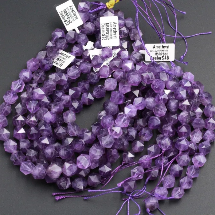 Superior A Grade Geometric Cut Star Cut Genuine 100 Natural Amethyst Faceted 6mm 8mm 10mm 12mm Rounded Nugget Delicious Purple Beads 16 Strand Intrinsic Trading Earrings