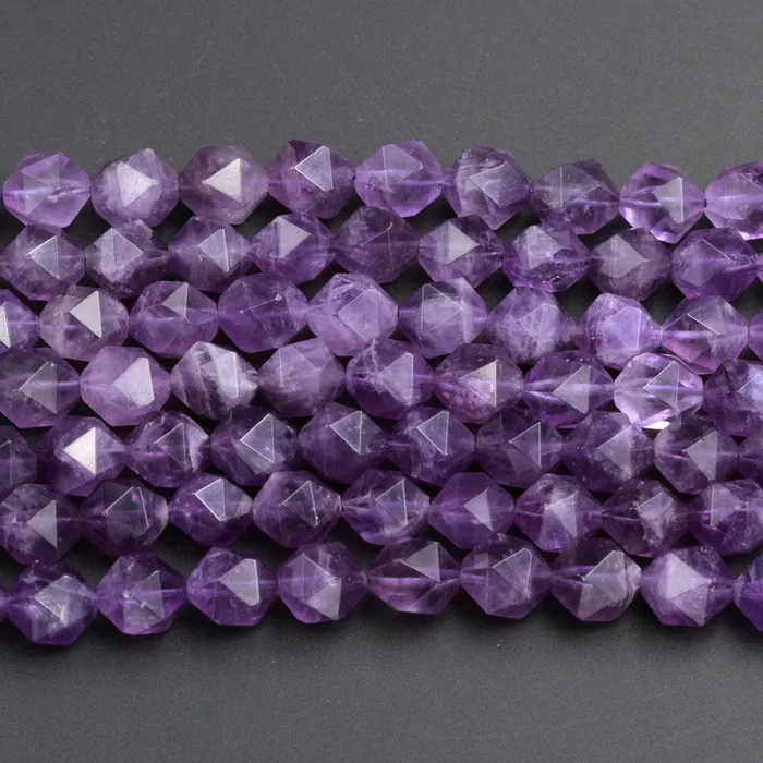 Superior A Grade Geometric Cut Star Cut Genuine 100 Natural Amethyst Faceted 6mm 8mm 10mm 12mm Rounded Nugget Delicious Purple Beads 16 Strand Intrinsic Trading Earrings