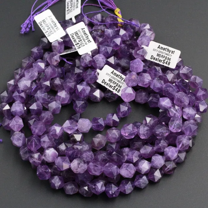 Superior A Grade Geometric Cut Star Cut Genuine 100 Natural Amethyst Faceted 6mm 8mm 10mm 12mm Rounded Nugget Delicious Purple Beads 16 Strand Intrinsic Trading Earrings