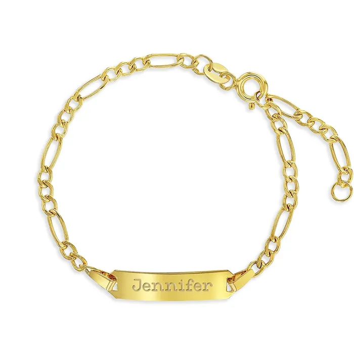 14k Gold 4565 Classic Figaro Identification Baby Toddler Kids Bracelet Extension Girl or Boy Baby ID Bracelets Bracelets