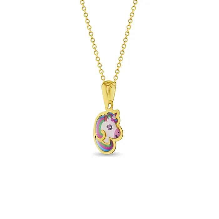 14k Gold Rainbow Unicorn Portrait Baby Toddler Kids PendantNecklace Enamel Kids Final Sale Necklaces