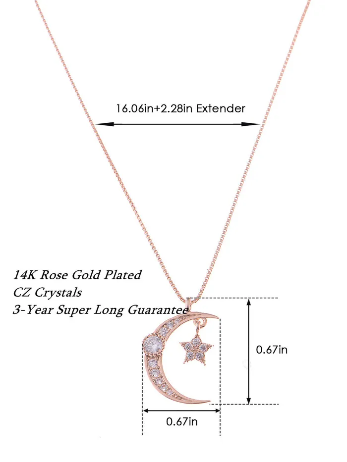 Alilang 14K Gold Plated Cubic Zirconia Crescent Moon Star Necklace Necklaces