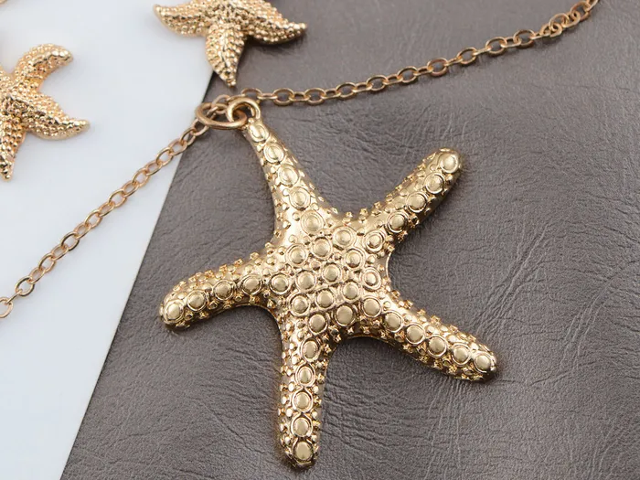 Alilang Necklaces Layered 2 Chains Dangling Textured Starfish Pendant Beach Bride Bib Necklace