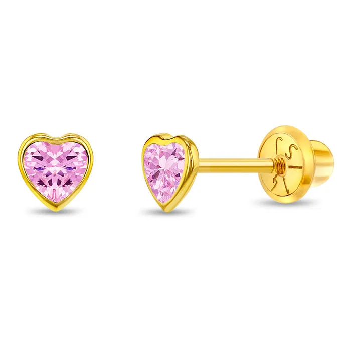 Baby Screw Back Earrings Earrings 14k Gold Bezel CZ Heart Baby Toddler Kids Earrings Safety Screw Back Baby Screw Back Earrings Earrings 14k Gold Bezel CZ Heart Baby Toddler Kids Earrings Safety Screw Back
