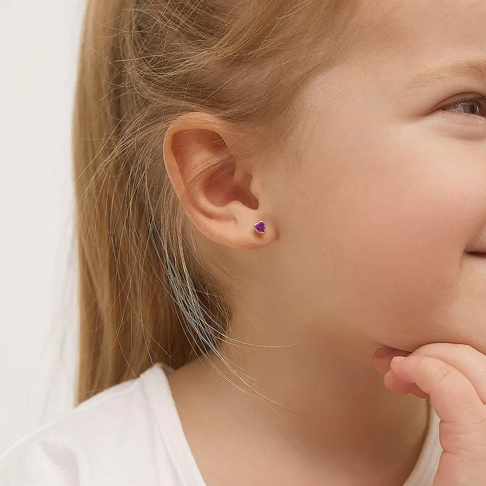 Baby Screw Back Earrings Earrings 14k Gold Bezel CZ Heart Baby Toddler Kids Earrings Safety Screw Back