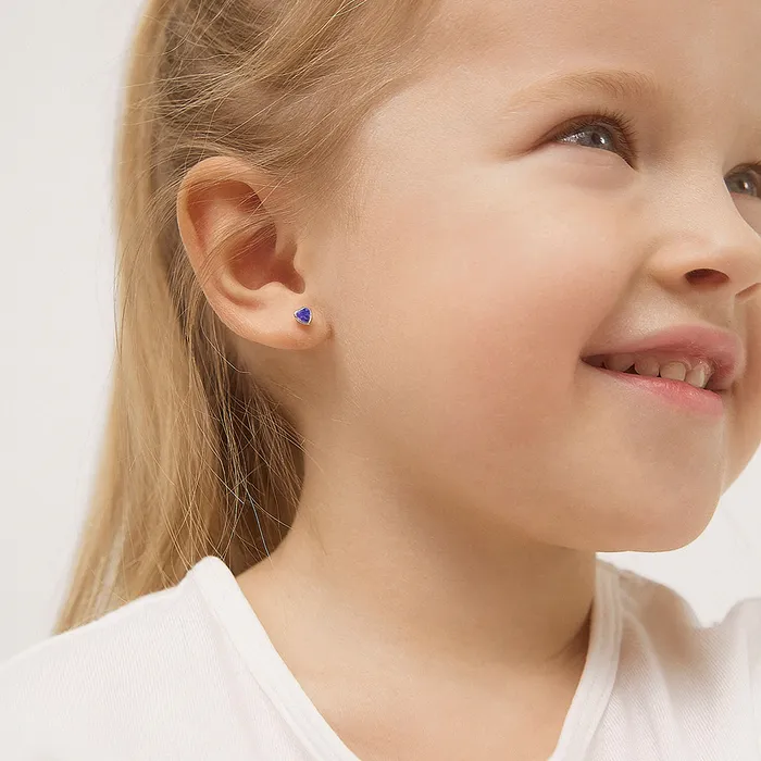 Baby Screw Back Earrings Earrings 14k Gold Bezel CZ Heart Baby Toddler Kids Earrings Safety Screw Back