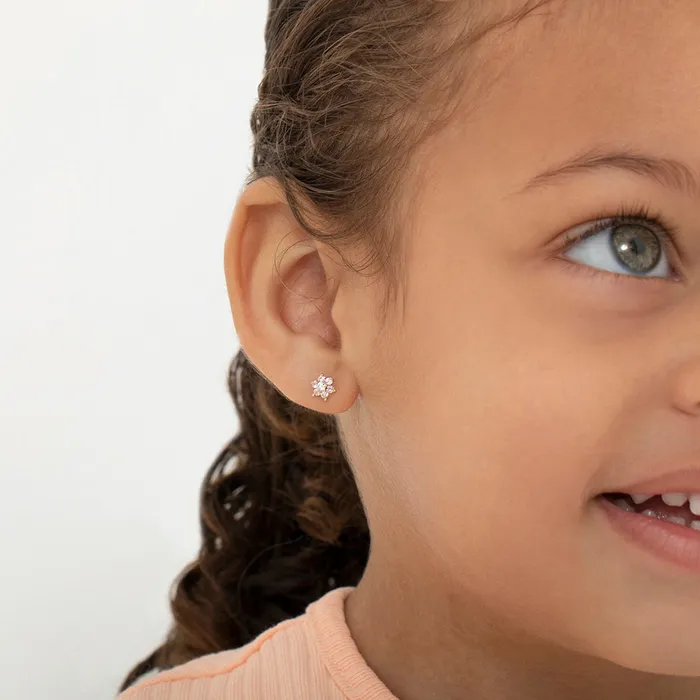 Baby Screw Back Earrings Earrings 18k Gold Cubic Zirconia Flower Baby Toddler Kids Earrings Safety Screw Back