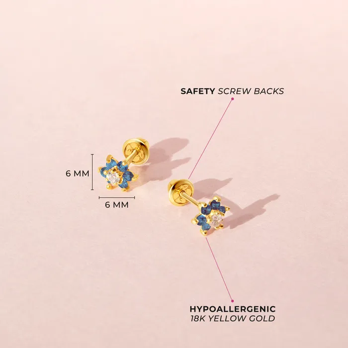 Baby Screw Back Earrings Earrings 18k Gold Cubic Zirconia Flower Baby Toddler Kids Earrings Safety Screw Back
