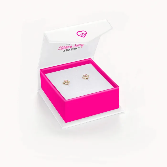 Baby Screw Back Earrings Earrings 18k Gold Cubic Zirconia Flower Baby Toddler Kids Earrings Safety Screw Back