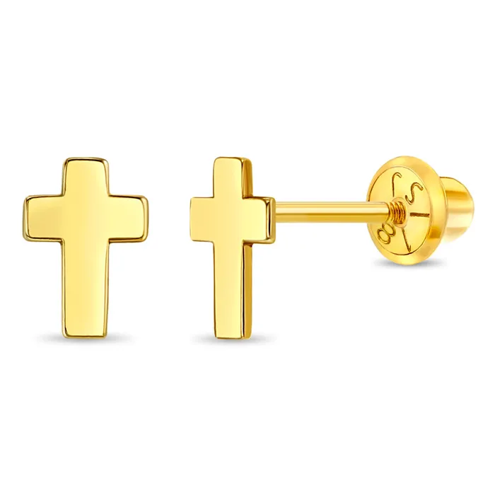 Baby Screw Back Earrings Earrings 18k Gold Tiny Cross Baby Toddler Kids Earrings Safety Screw Back Baby Screw Back Earrings Earrings 18k Gold Tiny Cross Baby Toddler Kids Earrings Safety Screw Back