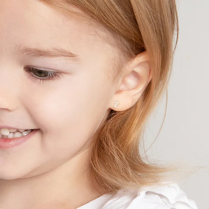 Baby Screw Back Earrings Earrings 18k Gold Tiny Cross Baby Toddler Kids Earrings Safety Screw Back