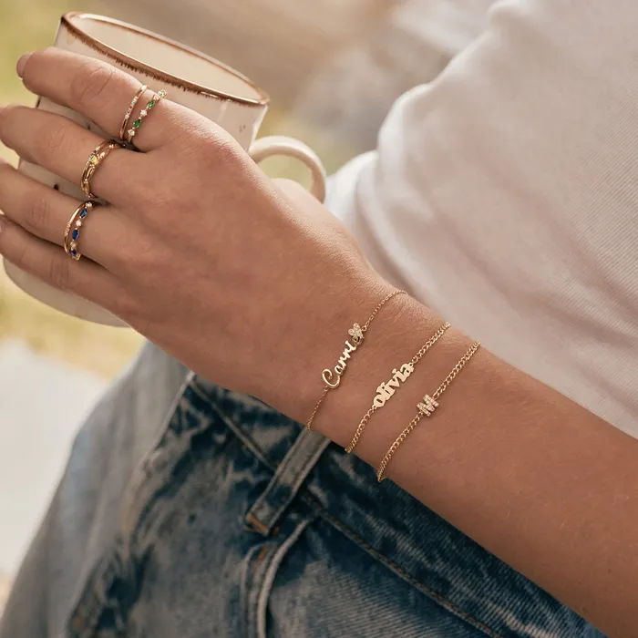 Bracelets Carrie Name Bracelet with Diamond Heart Gelin Diamond
