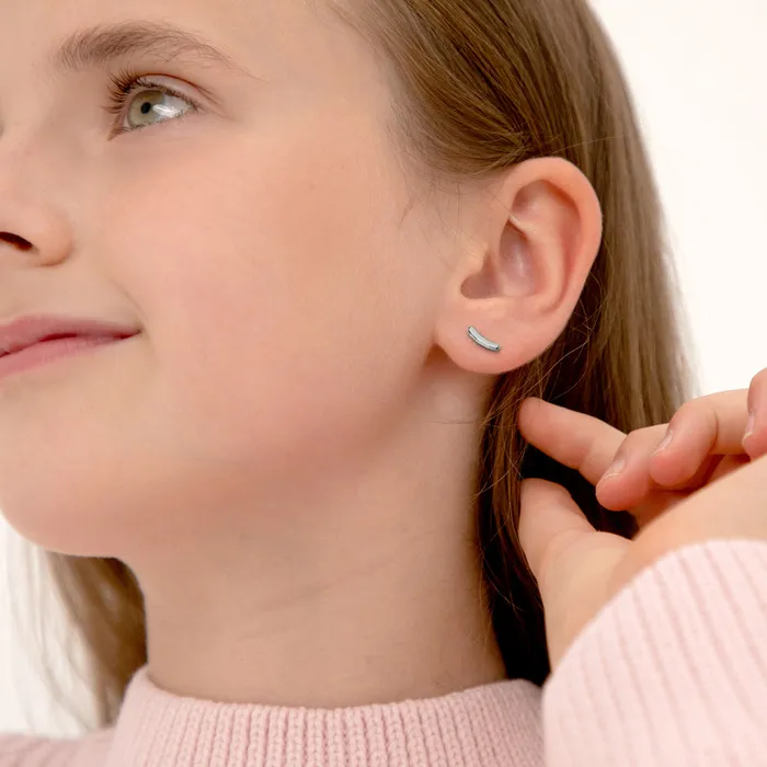 Curved Bar Kids Children Girls Earrings Sterling Silver Kids Final Sale Earrings