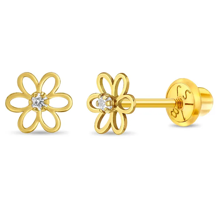 Earrings Baby Screw Back Earrings 18k Gold Open CZ Flower Baby Toddler Kids Earrings Safety Screw Back Earrings Baby Screw Back Earrings 18k Gold Open CZ Flower Baby Toddler Kids Earrings Safety Screw Back