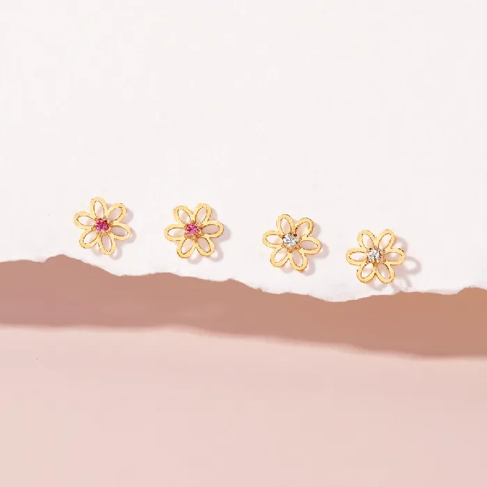 Earrings Baby Screw Back Earrings 18k Gold Open CZ Flower Baby Toddler Kids Earrings Safety Screw Back
