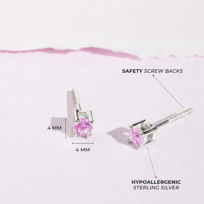 Earrings Baby Screw Back Earrings Classic Round Solitaire 4mm Baby Toddler Kids Earrings Screw Back Sterling Silver