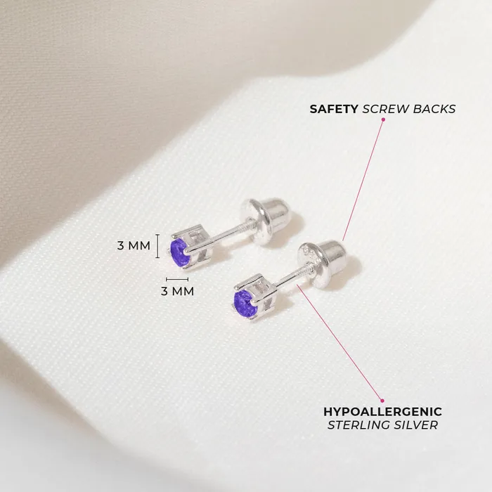 Earrings Baby Screw Back Earrings Traditional Prong Set 3mm Baby Toddler Kids Earrings Screw Back Sterling Silver