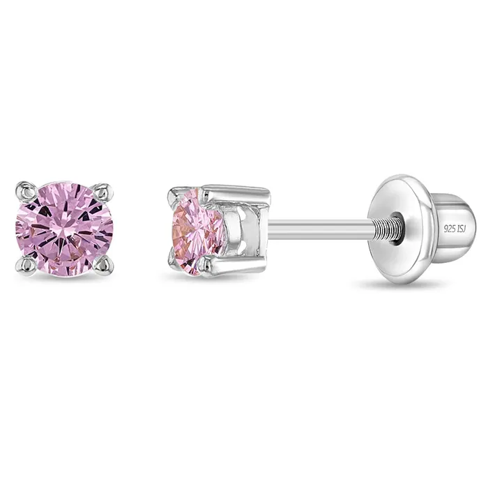 Earrings Baby Screw Back Earrings Traditional Prong Set 3mm Baby Toddler Kids Earrings Screw Back Sterling Silver