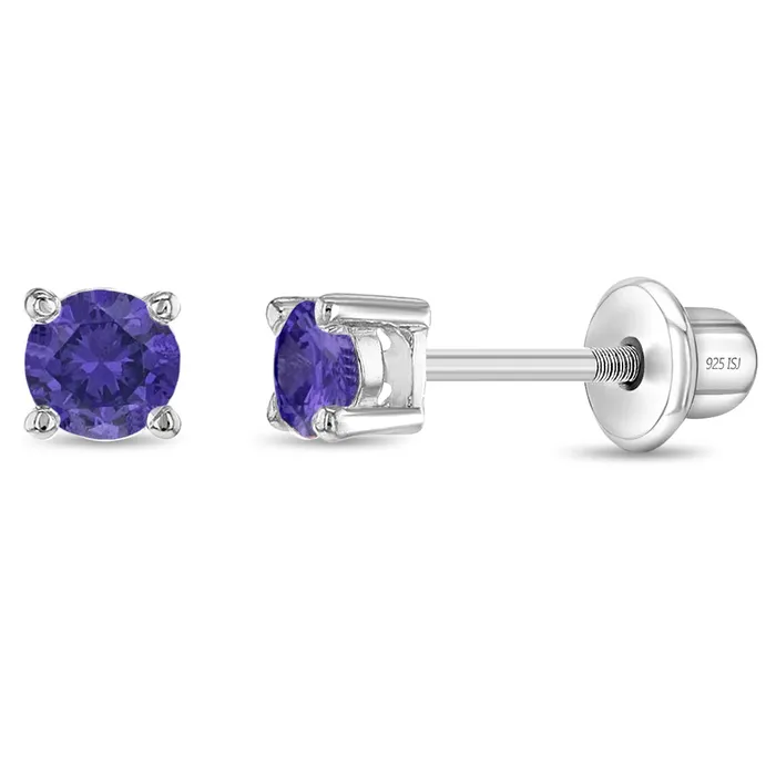 Earrings Baby Screw Back Earrings Traditional Prong Set 3mm Baby Toddler Kids Earrings Screw Back Sterling Silver
