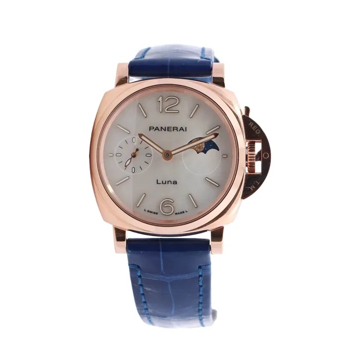 Earrings Happy Jewelers Panerai Due Luna Rose Gold 38mm Silver Moonphase Stick Dial Watch Ref PAM01181