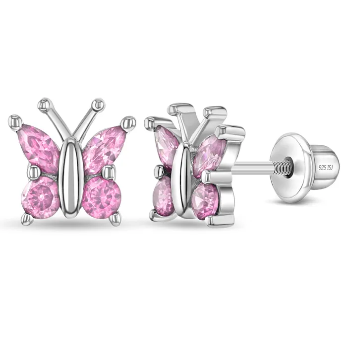 Earrings Kids Screw Back Earrings Dainty CZ Butterfly Baby Toddler Kids Earrings Screw Back Sterling Silver
