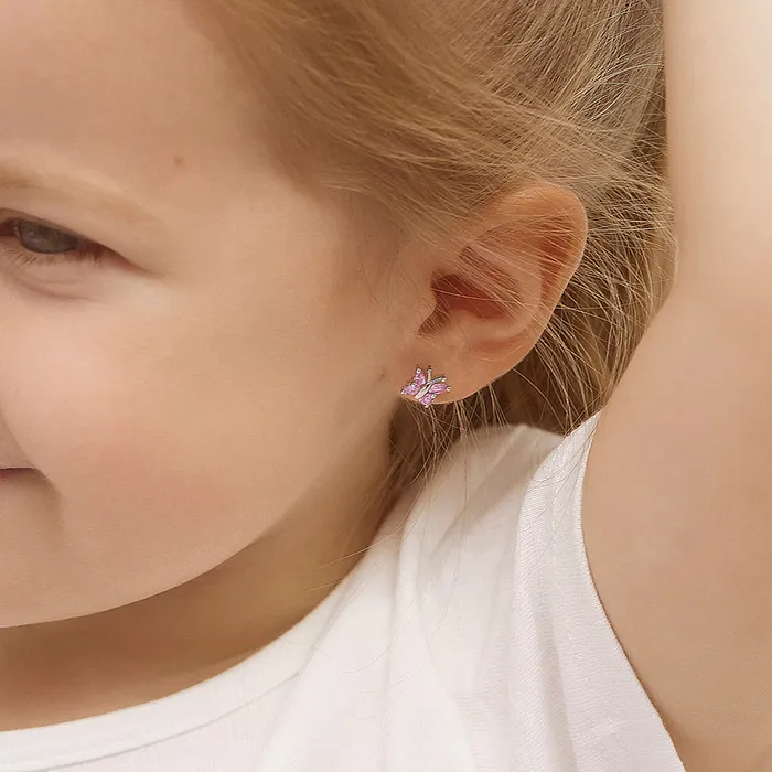 Earrings Kids Screw Back Earrings Dainty CZ Butterfly Baby Toddler Kids Earrings Screw Back Sterling Silver