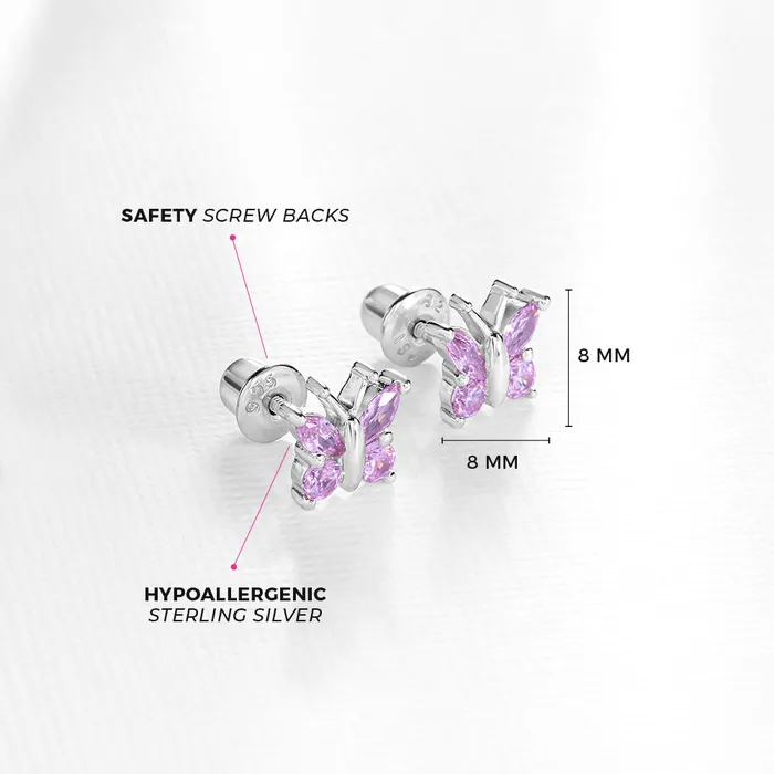Earrings Kids Screw Back Earrings Dainty CZ Butterfly Baby Toddler Kids Earrings Screw Back Sterling Silver