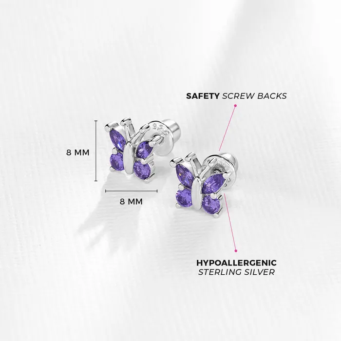 Earrings Kids Screw Back Earrings Dainty CZ Butterfly Baby Toddler Kids Earrings Screw Back Sterling Silver