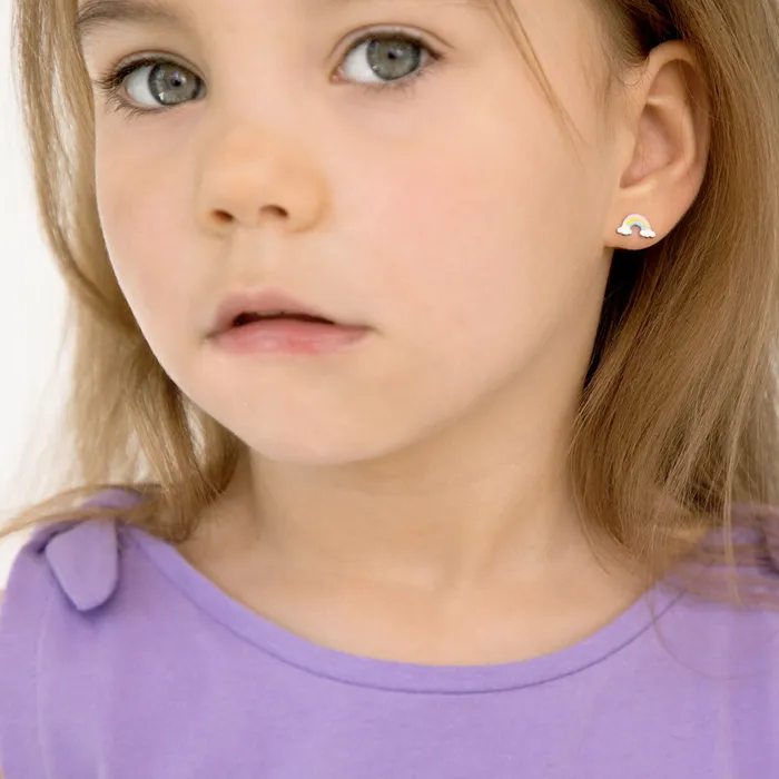 Earrings Kids Stud Earrings In The Clouds Rainbow Kids Children Girls Earrings Enamel Sterling Silver