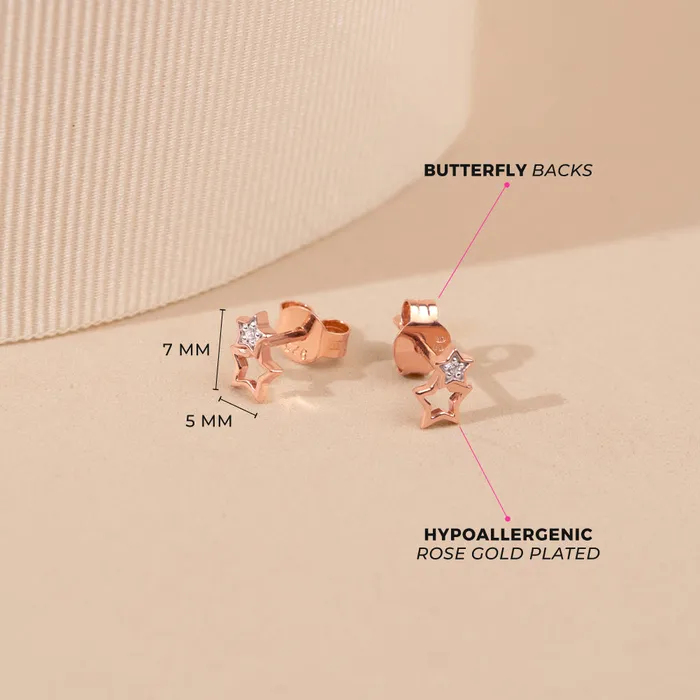 Earrings Kids Stud Earrings Starry Night Kids Teen Earrings Sterling Silver Rose Gold Plated
