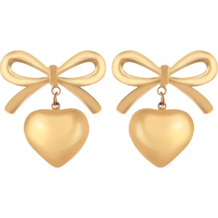 Earrings Refined by AnnaKaci Bow Dangle Heart Drop Earrings Gold Tone Playful Chic Design Earrings Refined by AnnaKaci Bow Dangle Heart Drop Earrings Gold Tone Playful Chic Design