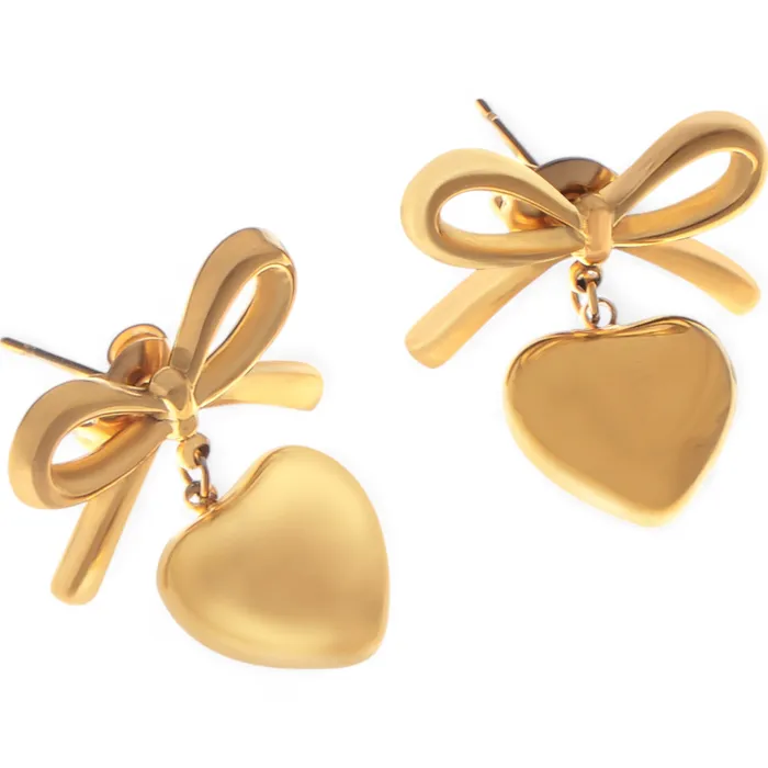 Earrings Refined by AnnaKaci Bow Dangle Heart Drop Earrings Gold Tone Playful Chic Design Earrings Refined by AnnaKaci Bow Dangle Heart Drop Earrings Gold Tone Playful Chic Design