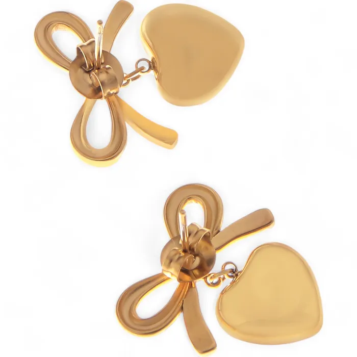 Earrings Refined by AnnaKaci Bow Dangle Heart Drop Earrings Gold Tone Playful Chic Design Earrings Refined by AnnaKaci Bow Dangle Heart Drop Earrings Gold Tone Playful Chic Design
