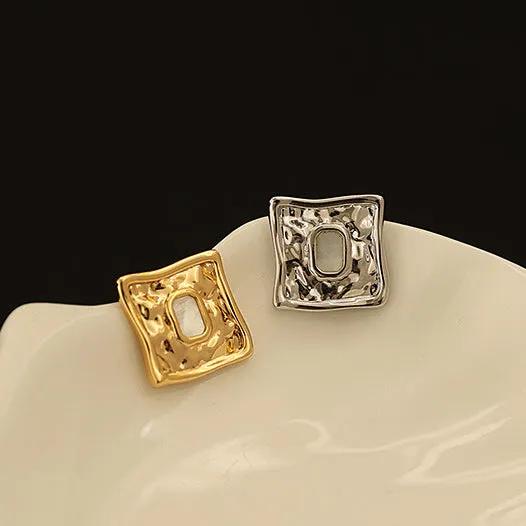 Earrings Refined by AnnaKaci Textured Asymmetrical Square Earrings