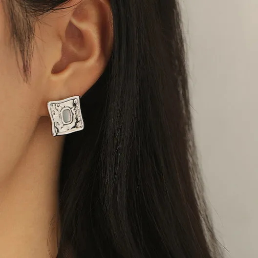Earrings Refined by AnnaKaci Textured Asymmetrical Square Earrings