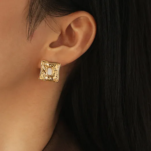 Earrings Refined by AnnaKaci Textured Asymmetrical Square Earrings