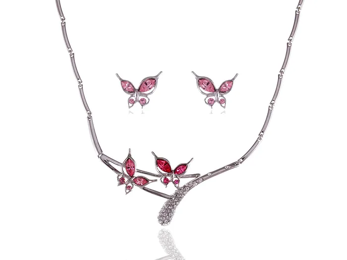 Earrings Swarovski Crystal Pink Rose Butterfly Love Duo Necklace Earring Set Alilang Earrings Swarovski Crystal Pink Rose Butterfly Love Duo Necklace Earring Set Alilang