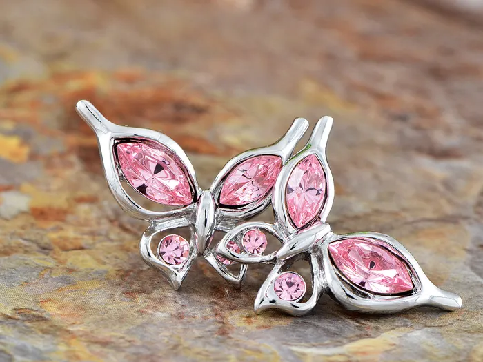 Earrings Swarovski Crystal Pink Rose Butterfly Love Duo Necklace Earring Set Alilang Earrings Swarovski Crystal Pink Rose Butterfly Love Duo Necklace Earring Set Alilang